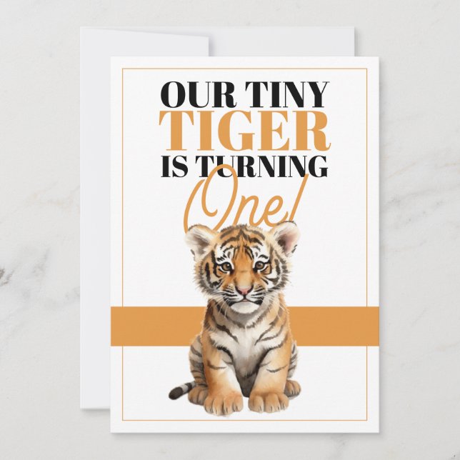 Modern Orange and White Cute Tiger Jungle Birthday Invitation (Front)