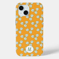 Modern Orange and White Leaf Pattern Monogram
