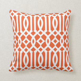 Modern Orange and White Trellis Pattern Cushion