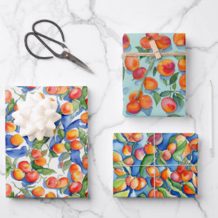 Modern Orange Apricots Peach Fruits Watercolor  Wrapping Paper Sheet