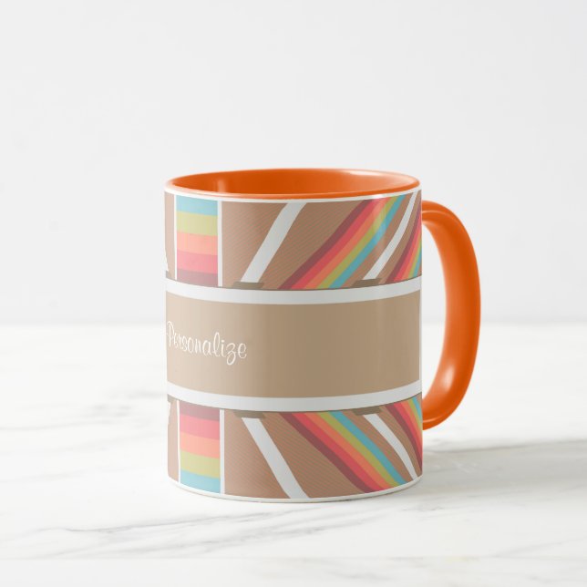 Modern Orange & Beige Aztec Pattern Personalise Mug (Front Right)