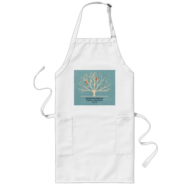 Modern Orange Birds in a Large Tree Family Reunion Long Apron (Front)