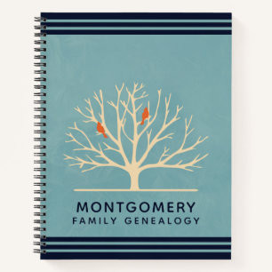 Modern Orange Birds in a Large Tree Genealogy Notebook