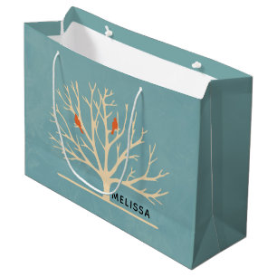 Modern Orange Birds in a Large Tree Illustration Large Gift Bag