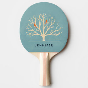 Modern Orange Birds in a Large Tree Illustration Ping Pong Paddle