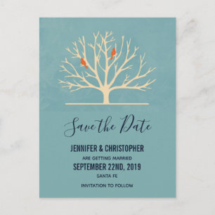 Modern Orange Birds in a Large Tree Save the Date Postcard