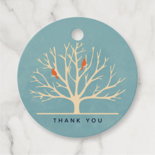 Modern Orange Birds in a Large Tree Thank You Favour Tags