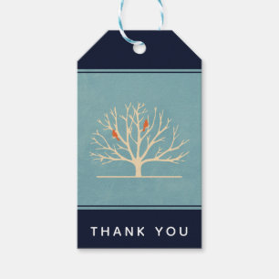 Modern Orange Birds in a Large Tree Thank You Gift Tags