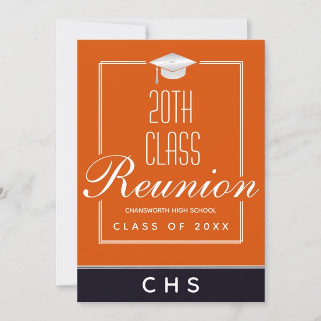 Modern Orange Black 20th Class Reunion Invitation (Front)