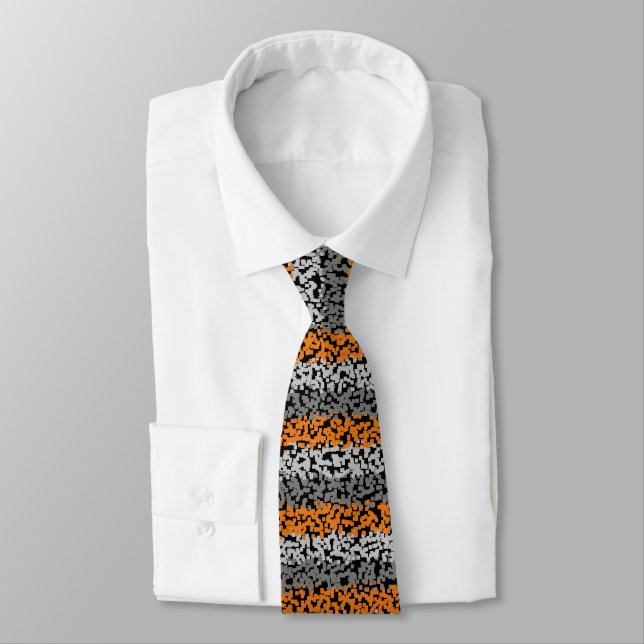 Modern orange black horizontal stripes pattern tie (Tied)