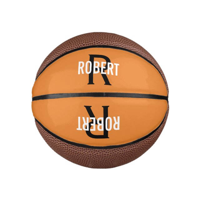 Modern orange black monogram name basketball (Front)