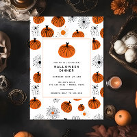 Modern Orange Black Pumpkin Halloween Dinner Party