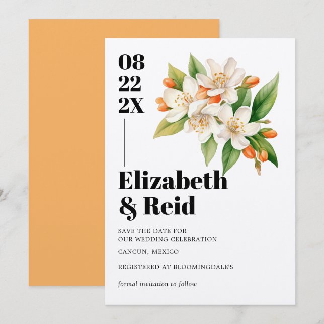 Modern Orange Blossom Save the Date Invitation (Front/Back)