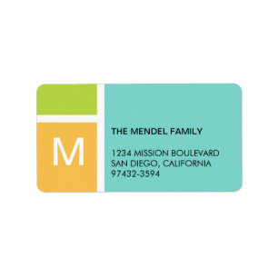 Modern orange blue colour block monogram address label