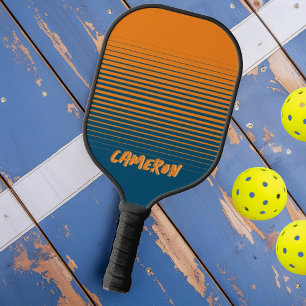 Modern Orange Blue Sports Full Fade with Name Pickleball Paddle