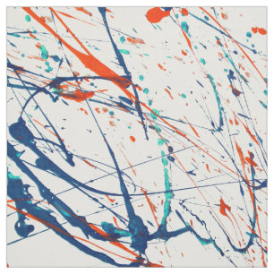 Modern orange blue teal watercolor splatters fabric