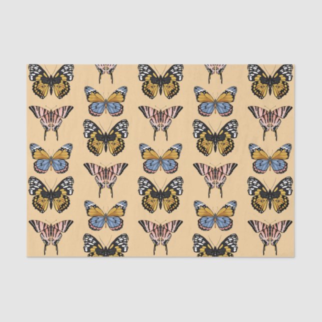 Modern Orange Boho Butterfly Floral Pattern  Tissue Paper (Front)