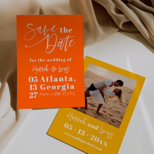 Modern Orange Bold Calligraphy Photo Save The Date Invitation