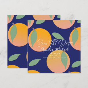 Modern Orange Botanical Blue Save the Date Card