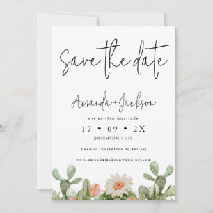 Modern Orange Cactus Wedding Save The Date Card