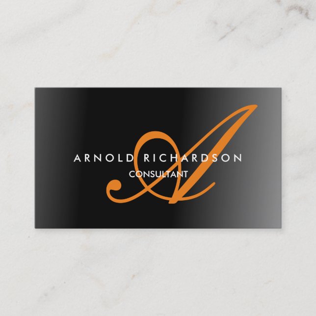 Modern Orange Calligrahy Monogram Grey Trendy Business Card (Front)