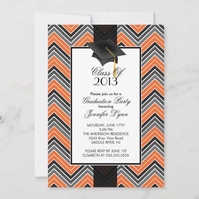 Modern Orange Chevron 2013 Graduation Party Invitation (Front)