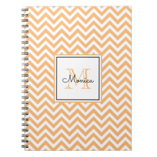 Modern Orange Chevron Pattern with Monogram Notebook