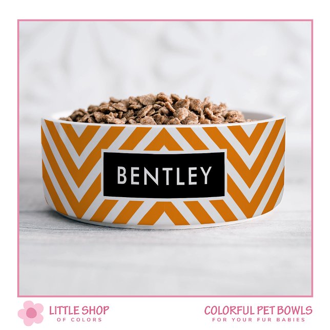 Modern Orange Chevron Personalised Pet Bowl (Creator Uploaded)