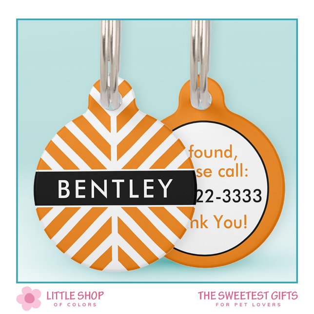 Modern Orange Chevron Personalised Pet Tag (Creator Uploaded)