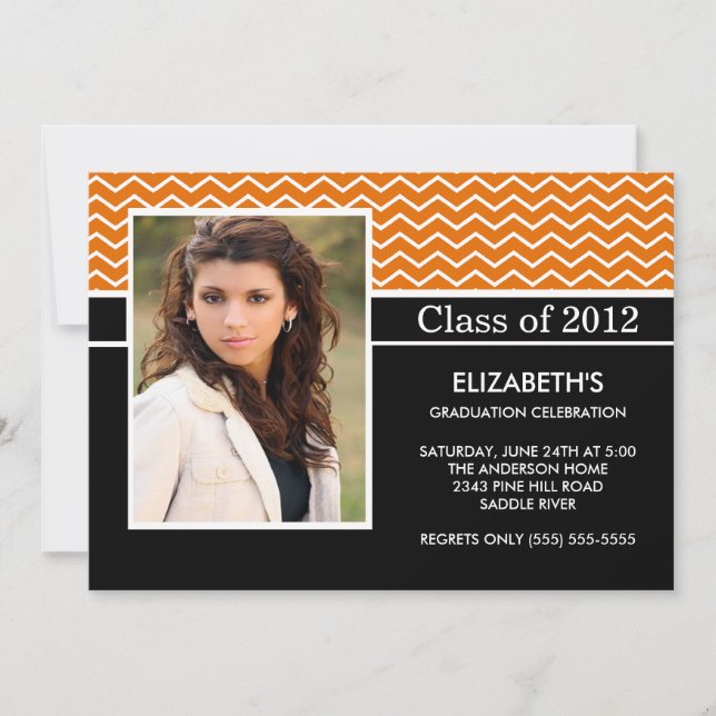 Modern Orange Chevron Photo Graduation Party Invitation (Front)