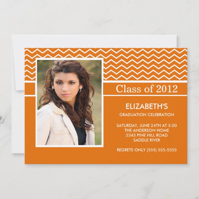 Modern Orange Chevron Photo Graduation Party Invitation (Front)