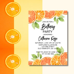 Modern Orange Citrus Slice Summer Birthday Party Invitation