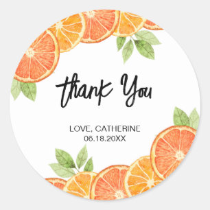 Modern Orange Citrus Slice Summer Thank You Classic Round Sticker