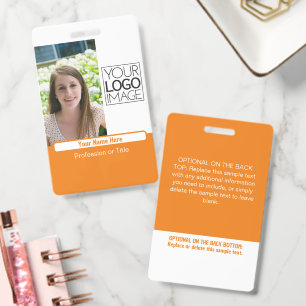 Modern Orange Color Block Professional Photo Name ID Badge