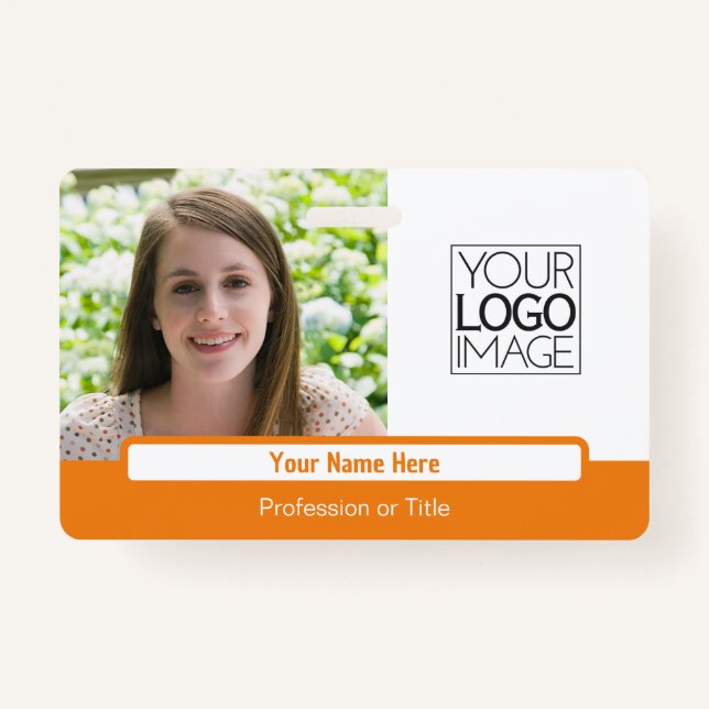 Modern Orange Colour Block Professional Photo Name ID Badge (Front)