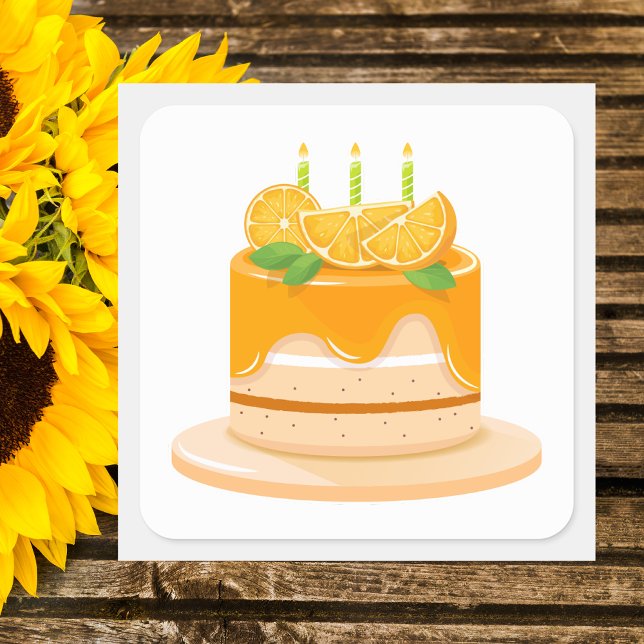 Modern Orange Colourful Birthday Cake Square Sticker (Creator Uploaded)