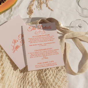 Modern Orange colourful Funky Retro Wedding Detail Enclosure Card