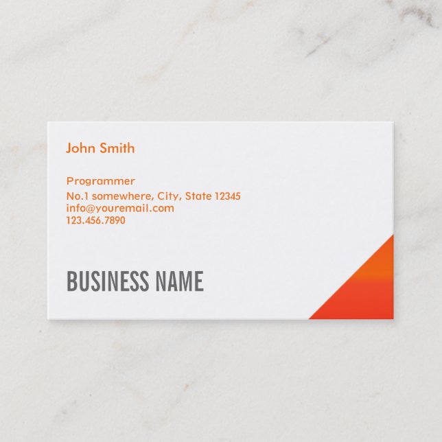 Modern Orange Corner Programmer Business Card (Front)