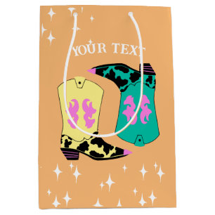 Modern Orange Cowgirl Boots Rodeo Medium Gift Bag
