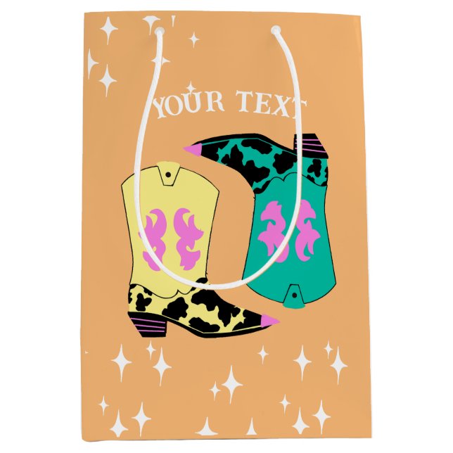 Modern Orange Cowgirl Boots Rodeo Medium Gift Bag (Front)