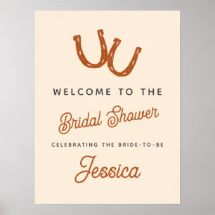 Modern Orange Cowgirl Horseshoe Bridal Shower Poster