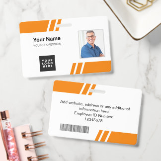 Modern Orange Custom Employee ID Badge