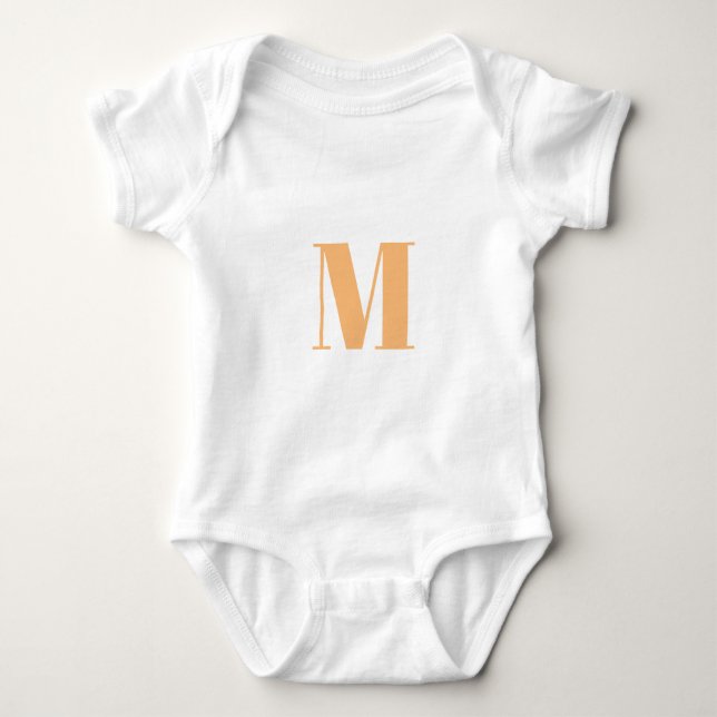 Modern orange custom monogram initial letter cute baby bodysuit (Front)