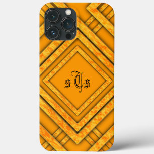 Modern Orange Diamonds Monogram iPhone 13 Pro Max Case