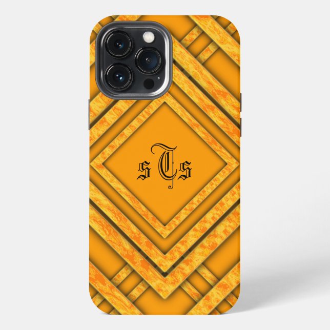 Modern Orange Diamonds Monogram iPhone Case (Back)