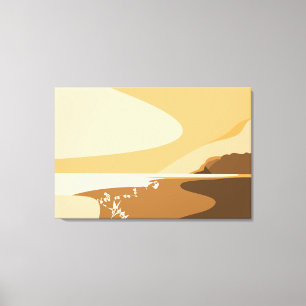 Modern Orange Digital Art Beach Seascape Canvas Print