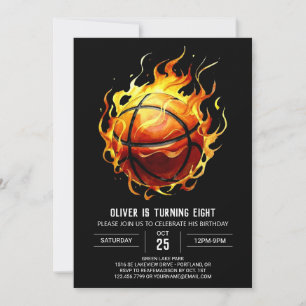 Modern Orange Editable Basketball Birthday Invitation