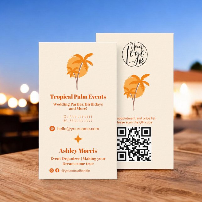 Modern orange event planner photo qr code logo business card (Modern orange event planner photo qr code logo business card)