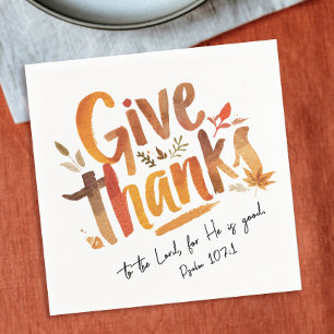 Modern Orange Fall Gratitude Blessing Brush Script Napkin