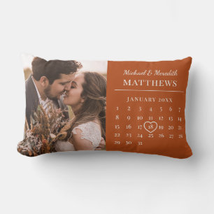 Modern Orange Fall Wedding Anniversary Calendar  Lumbar Cushion